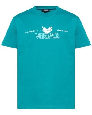 Versace T-Shirt With Printed Logo - Blue
