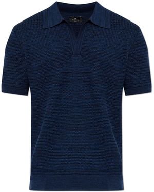Etro Polo With Decorative Weave - Blue
