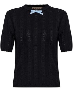 Marni Wool Top With A Crew Neck - Black