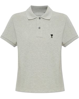 Ami Paris T-Shirt With Embroidered Logo - Grey
