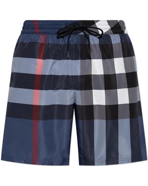 Burberry Checked Pattern Swim Shorts - Blue