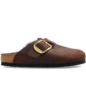 Birkenstock Shearling Sandals 'Boston Big Buckle' - Brown