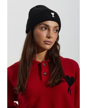 Ami Paris Wool Beanie With Sewn Logo - Red