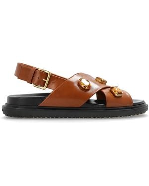 Marni Leather Sandals With Shimmering Embellishments - Brown