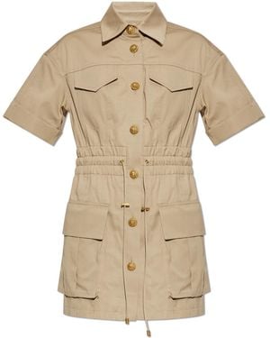 Balmain Short Dress With Pockets - Natural
