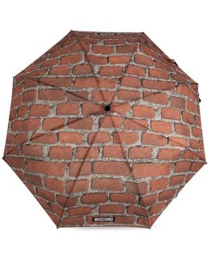 Moschino Folding Umbrella With Print - Brown
