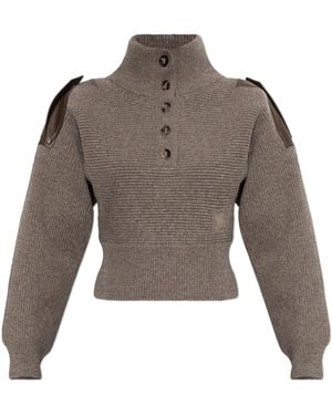 Burberry Sweater With Leather Epaulets - Brown
