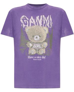 Ganni T-Shirt With A Colourful Print - Purple