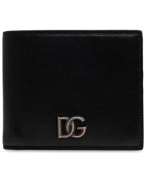 Dolce & Gabbana Leather Wallet With A Logo-Shaped Appliqué - Black