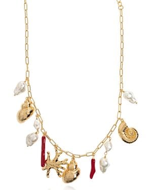 Self-Portrait Necklace With Pendants - Metallic