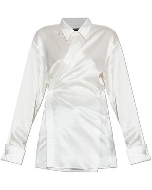 Balenciaga Satin Shirt With Belt - White