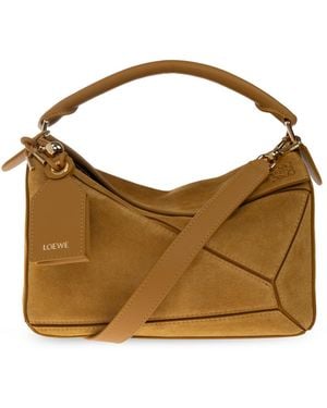 Loewe Suede Shoulder Bag 'Puzzle S' - Brown