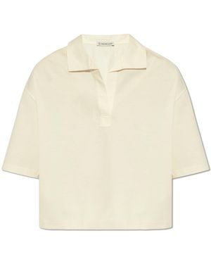 Moncler Polo With Logo Patch - Natural