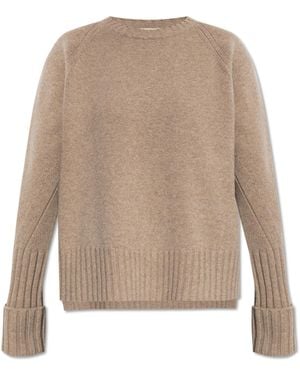 Tory Burch Wool Jumper With A Crew Neck - Natural