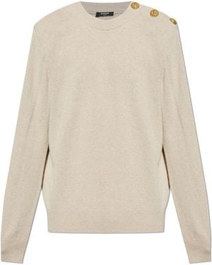Balmain Jumper With Snap Fastening On The Shoulder - White