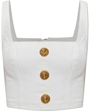 Balmain Short Off-Shoulder Top - White