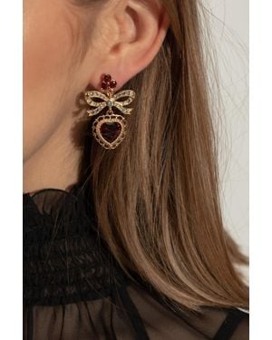 Dolce & Gabbana Gold Bow Gemstone Earrings - Brown