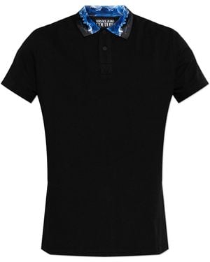 Versace Jeans Couture Polo Shirt With 'Barocco' Pattern On The Collar - Black