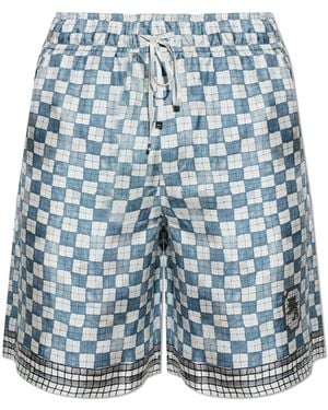 Amiri 'Ma Checkered' Silk Shorts - Blue