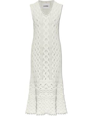 Jil Sander Dress With Decorative Knit And V-Neckline - White