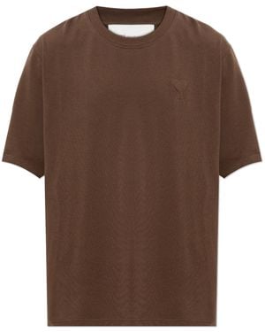 Ami Paris T-Shirt With Logo - Brown