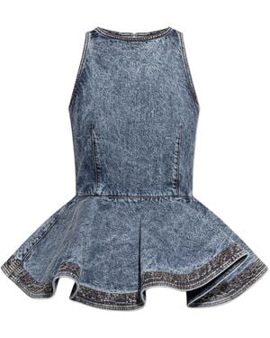 Alaïa Denim Peplum Top - Blue