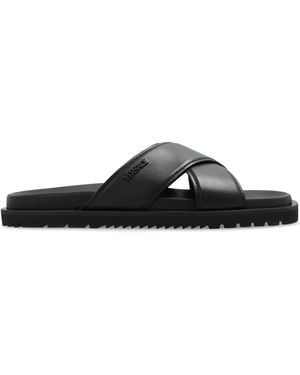 Versace Leather Slippers - Black