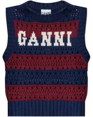 Ganni Vest With Logo - Blue