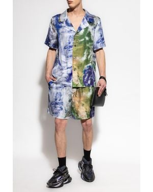 Balmain Silk Shorts With Print - Blue