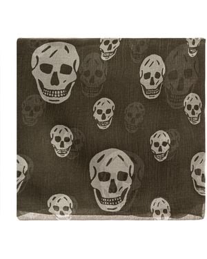 McQueen Silk Scarf With Iconic Skull Motif - Green