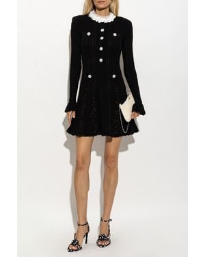 Self-Portrait Knit Dress With Floral Trim - Black