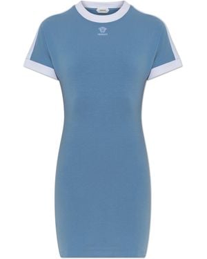 Versace Dress With Embroidered Logo - Blue