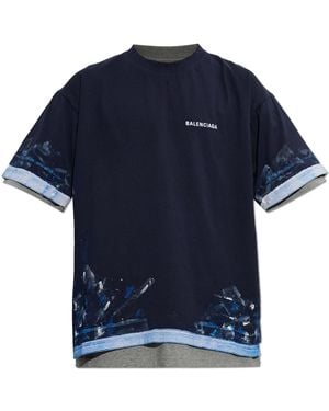 Balenciaga T-Shirt With Embroidered Logo - Blue