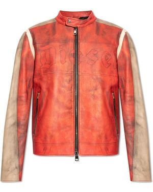 DIESEL Leather Jacket `L-Ruscha` - Orange