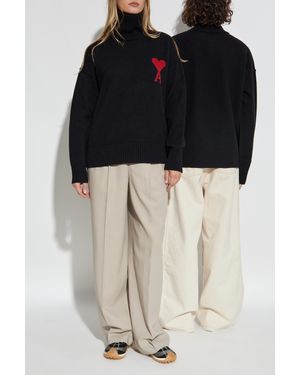 Ami Paris Wool Turtleneck With Logo - Blue