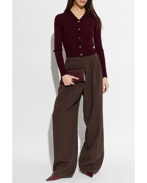 Ganni Wool Cardigan With A Fitted Cut - Red