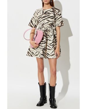 Ganni Denim Dress With Animal Print - Brown