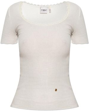 Chloé Ribbed Fitted Top - White