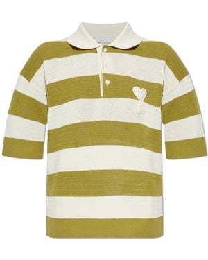 Ami Paris Striped Pattern Polo - Yellow