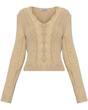 Jil Sander Wool Sweater With Decorative Knit - Natural