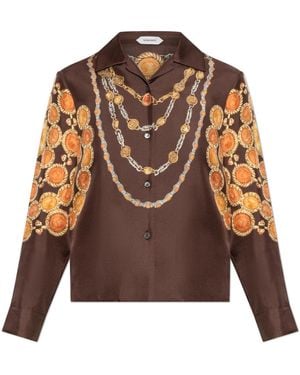 Versace Silk Shirt With "The Lover" Print - Brown