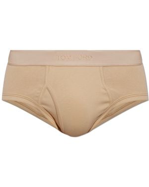Tom Ford Cotton Briefs With Logo - Natural