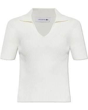 Lacoste Ribbed Polo Shirt With Logo Patch - White