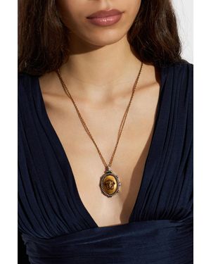 Versace Brass Necklace With Pendant - Blue