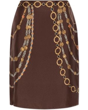 Versace Silk Skirt With "The Lover" Print - Brown
