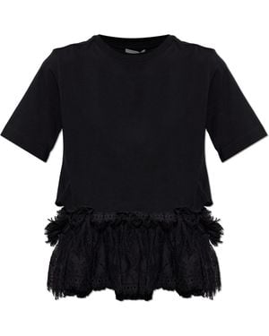 McQueen T-Shirt With Lace Trim - Black