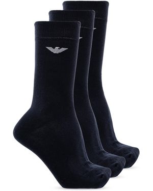 Emporio Armani Three-Pack Logo Socks - Blue
