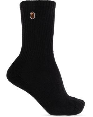 A Bathing Ape Socks With Logo - Black