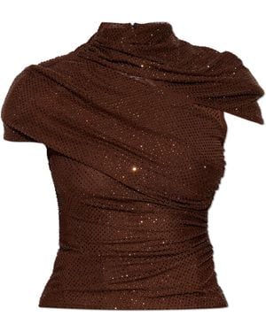 Self-Portrait Top With Shimmering Appliqués - Brown