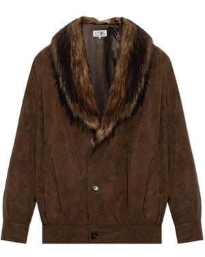 MM6 by Maison Margiela Jacket With Faux Fur Collar - Brown